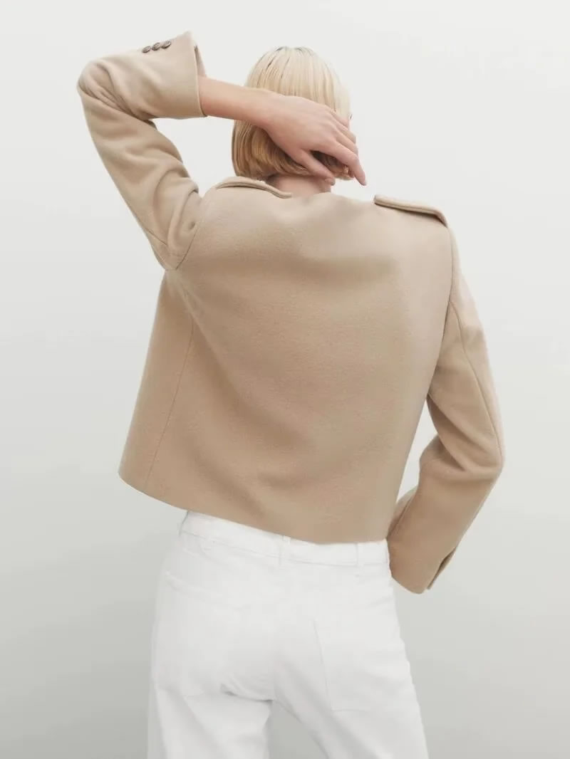 Fashion Khaki Soft Buttoned Pocket Jacket  Polyester,Coat-Jacket