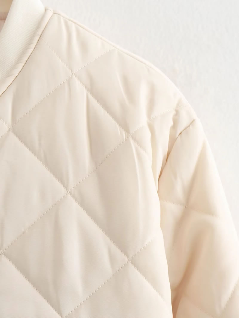Fashion Off-white Polyester Rhombus Embroidery Stand Collar Jacket  Polyester,Coat-Jacket