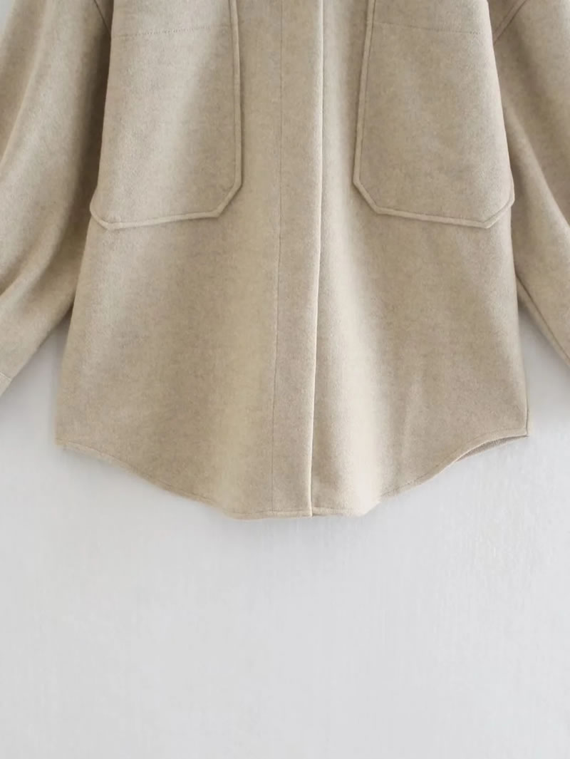 Fashion Khaki Polyester Large Pocket Lapel Jacket  Polyester,Coat-Jacket