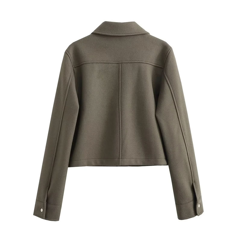 Fashion Green Polyester Lapel Buttoned Jacket  Polyester,Coat-Jacket