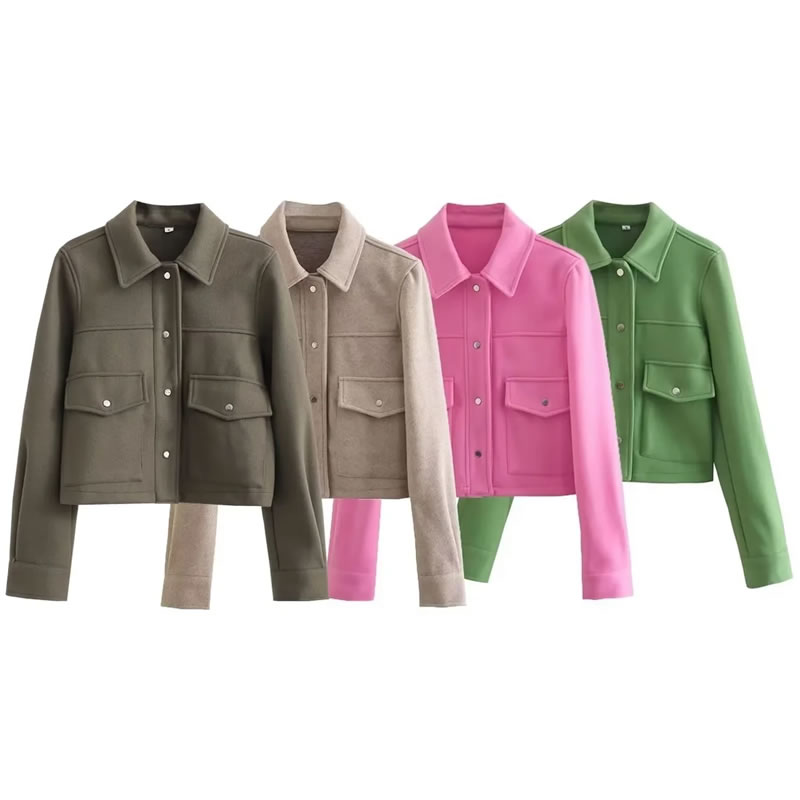 Fashion Green Polyester Lapel Buttoned Jacket  Polyester,Coat-Jacket