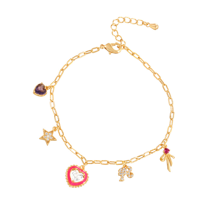 Fashion Golden 1 Copper Set Zircon Drop Oil Love Girl Pendant Necklace,Necklaces