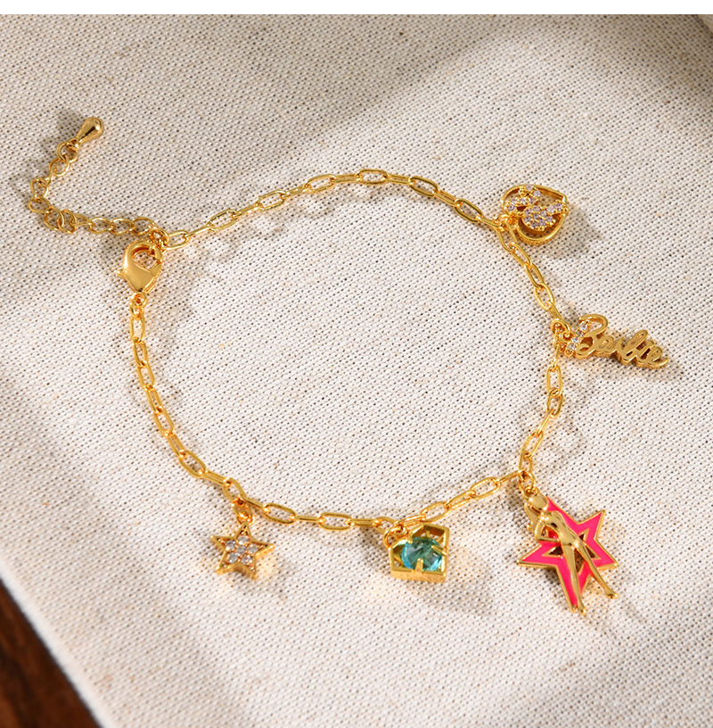 Fashion Gold Copper Inlaid Zircon Drop Oil Pentagram Girl Letter Pendant Bracelet,Bracelets