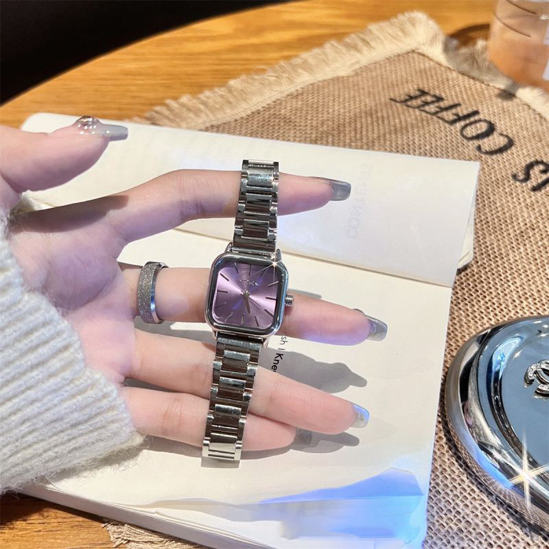 Fashion Purple Face Stainless Steel Square Dial Watch,Ladies Watches