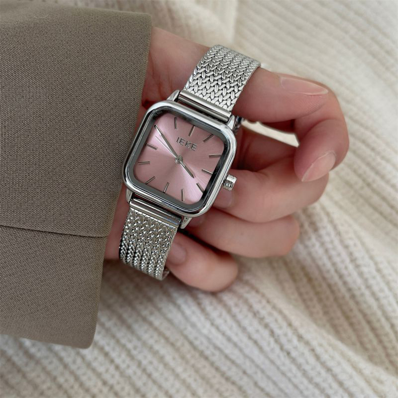 Fashion Silver With Red Face Stainless Steel Square Dial Watch,Ladies Watches