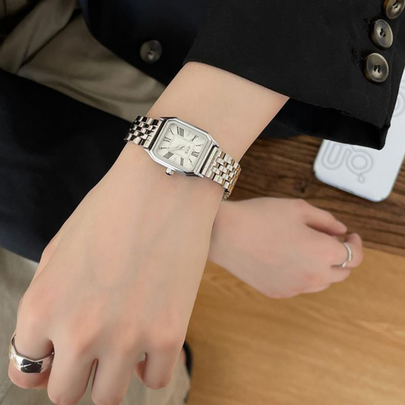 Fashion Gold Belt White Surface Stainless Steel Square Dial Watch,Ladies Watches