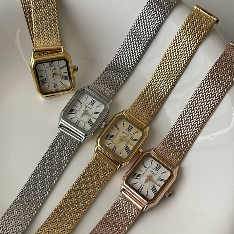 Fashion Rose Gold White Surface Stainless Steel Diamond Square Dial Watch,Ladies Watches