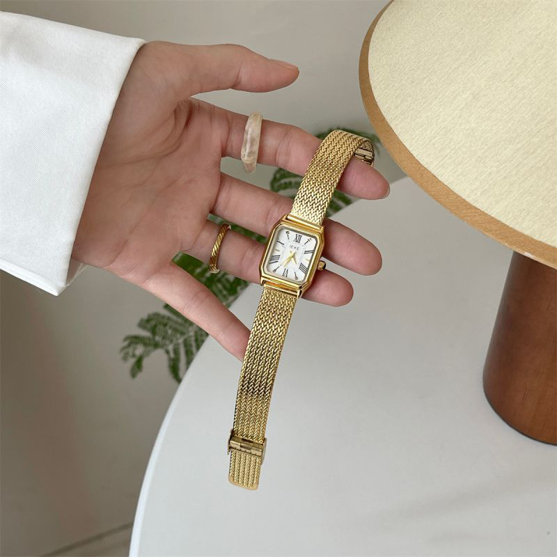 Fashion Gold Belt White Surface Stainless Steel Diamond Square Dial Watch,Ladies Watches