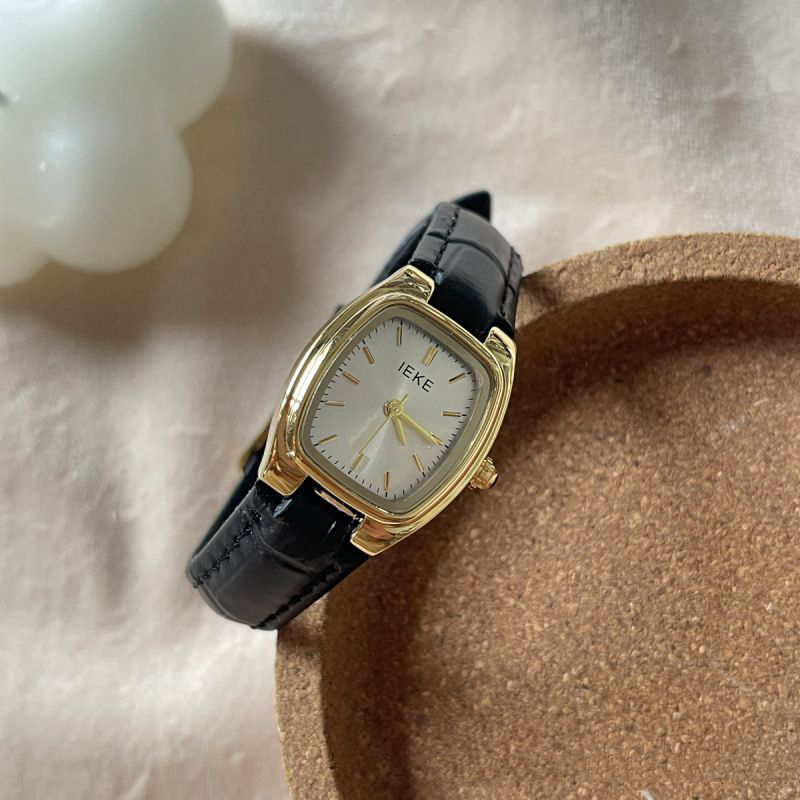 Fashion Coffee With Gold Frame And Gold Surface Barrel Dial Leather Watch,Ladies Watches