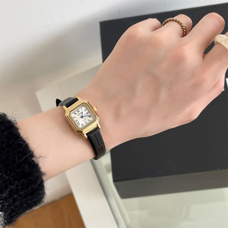 Fashion Black With Rose Gold And White Surface Stainless Steel Square Dial Watch,Ladies Watches