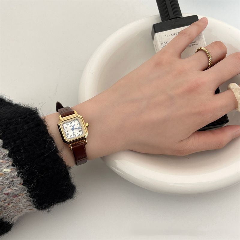 Fashion Coffee With Silver Frame And White Noodles Stainless Steel Square Dial Watch,Ladies Watches