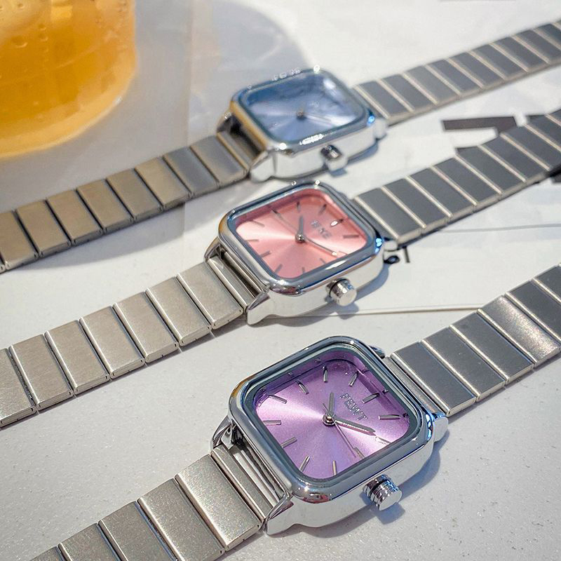 Fashion Silver With Purple Surface Stainless Steel Square Dial Watch,Ladies Watches