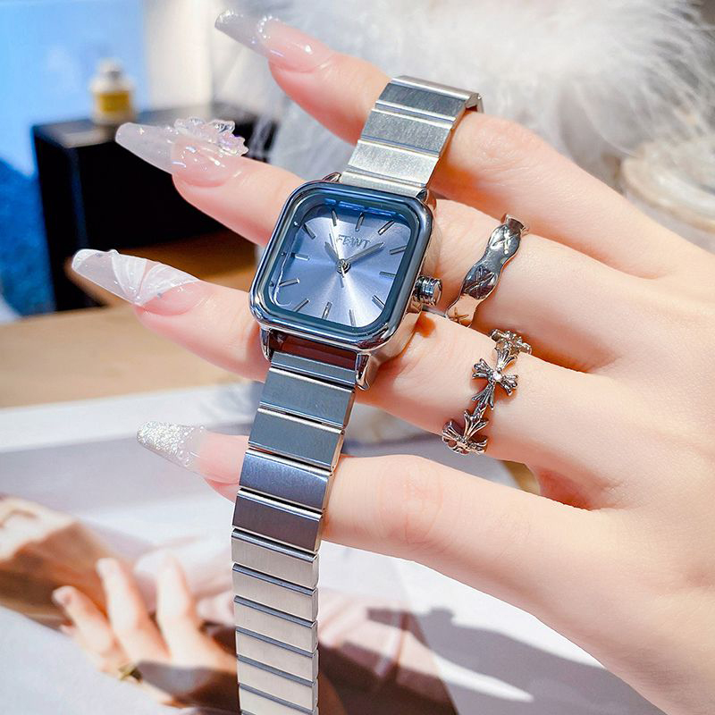 Fashion Silver Belt Blue Surface Stainless Steel Square Dial Watch,Ladies Watches
