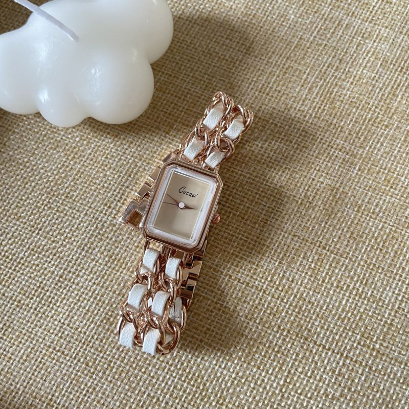 Fashion White With Gold Frame Stainless Steel Square Dial Watch,Ladies Watches