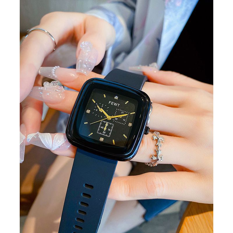 Fashion Black Belt Stainless Steel Square Dial Silicone Watch,Ladies Watches