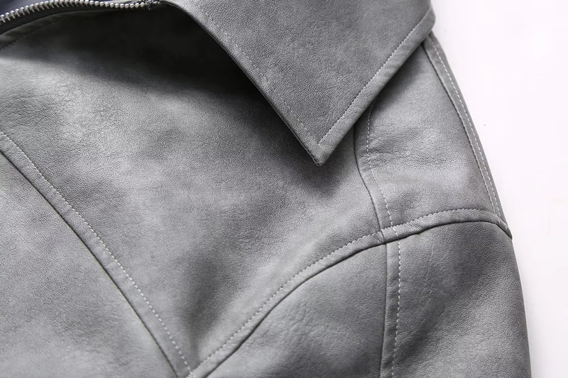 Fashion Grey Washed Lapel Zipped Jacket,Coat-Jacket