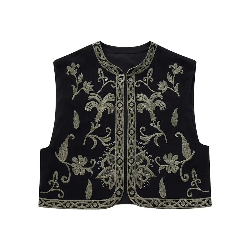 Fashion Black Embroidered Vest Jacket,Coat-Jacket