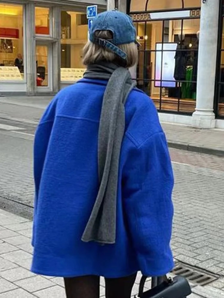 Fashion Blue Short Lapel Jacket,Coat-Jacket