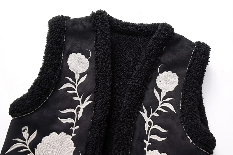 Fashion Black Embroidered Reversible Vest Jacket,Coat-Jacket