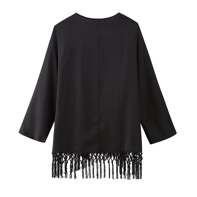 Fashion Black Fringed Embroidered Lace-up Jacket,Coat-Jacket