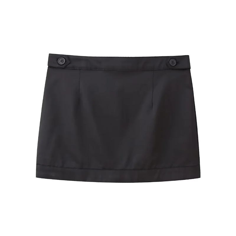 Fashion Black Silk Satin Large Pocket Irregular Skirt,Skirts