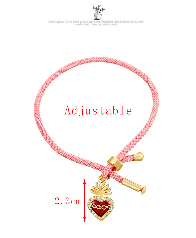 Fashion Pink 1 Copper Inlaid Zircon Dripping Oil Irregular Love Pendant Woven Bracelet,Bracelets
