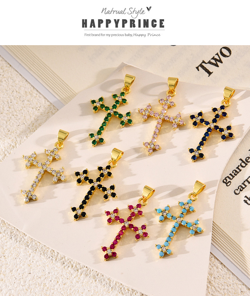 Fashion Rose Red Copper Inlaid Zirconia Cross Pendant Accessories,Jewelry Findings & Components
