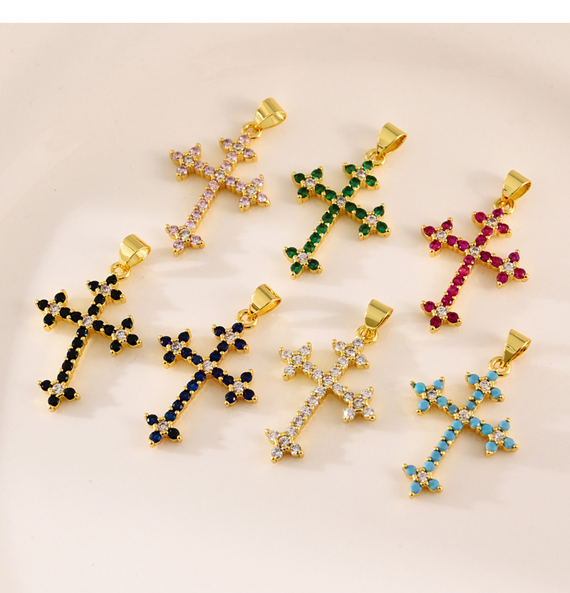 Fashion Green Copper Inlaid Zirconia Cross Pendant Accessories,Jewelry Findings & Components