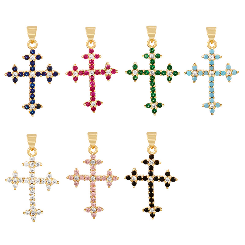 Fashion Pink Copper Inlaid Zirconia Cross Pendant Accessories,Jewelry Findings & Components