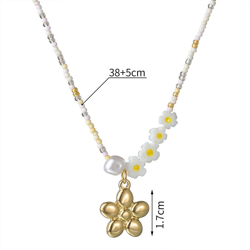 Fashion Gold Stainless Steel Rice Beads Flower Necklace,Necklaces