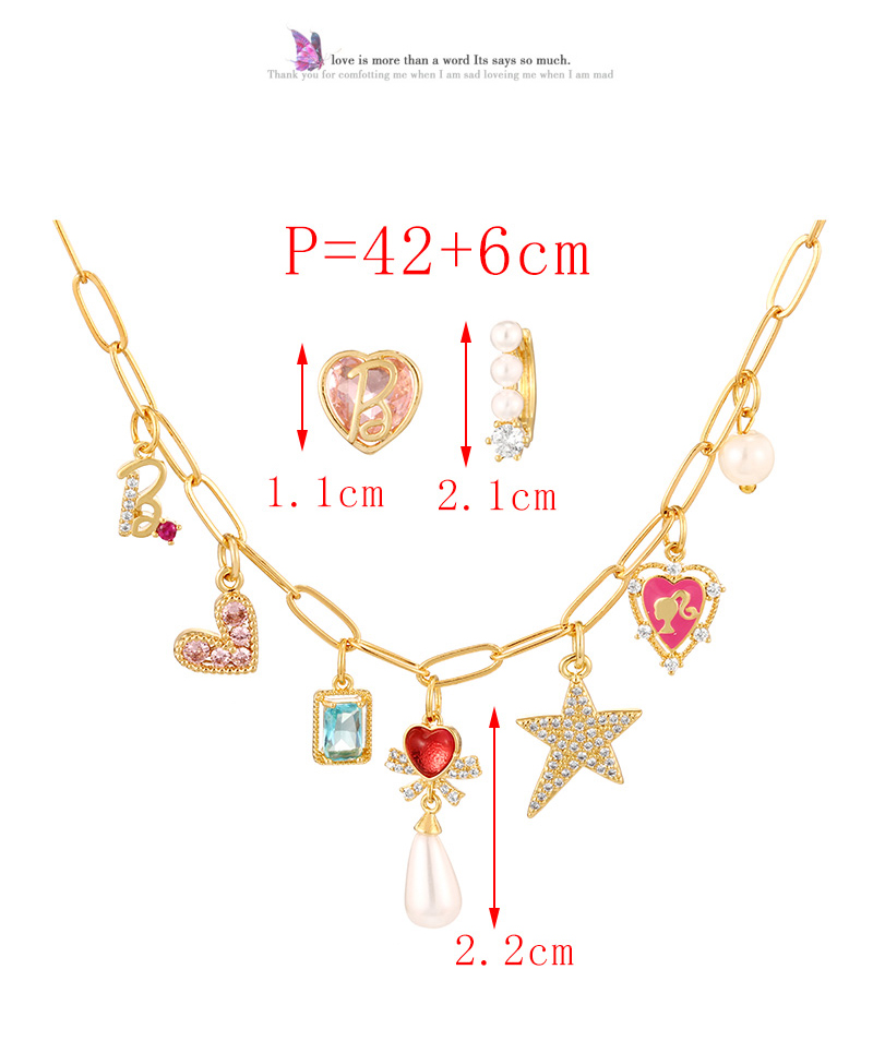 Fashion Gold Copper Inlaid Zircon Dripping Five-pointed Star Love Pendant Necklace Earring Set,Jewelry Set