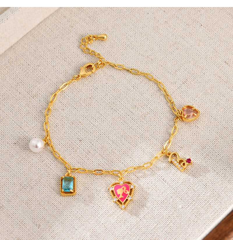 Fashion Gold Copper Inlaid Zircon Drop Oil Love Girl Letter Pendant Bracelet,Bracelets