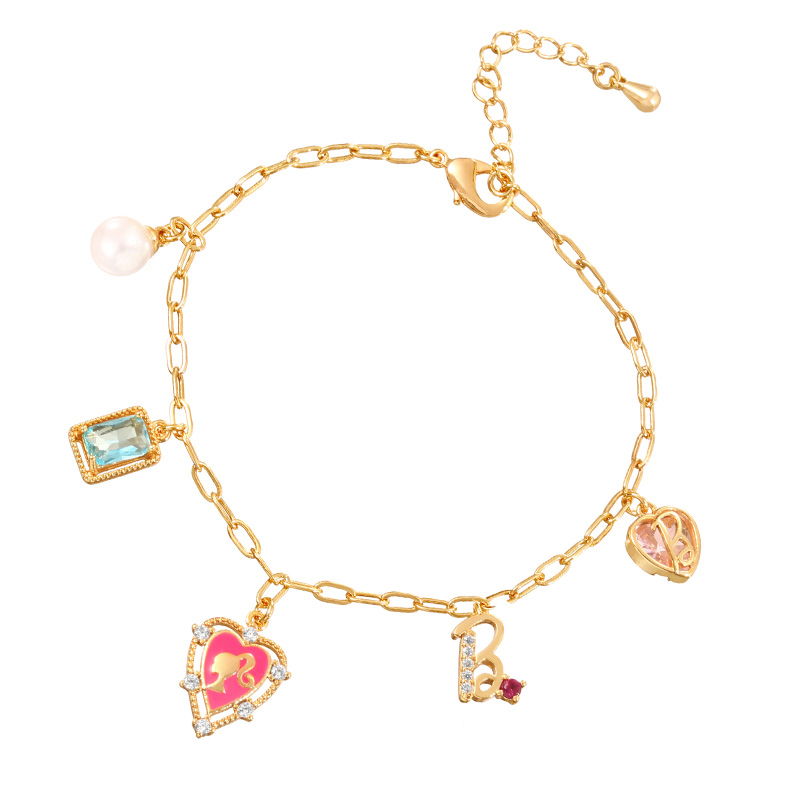 Fashion Gold Copper Inlaid Zircon Drop Oil Love Girl Letter Pendant Bracelet,Bracelets