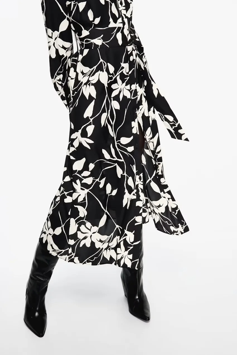 Fashion Printing Polyester Printed Lapel Maxi Skirt,Long Dress
