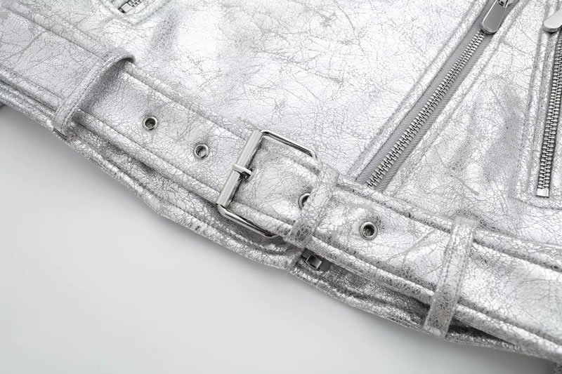 Fashion Silver Blended Lapel Multi-zip Jacket,Coat-Jacket