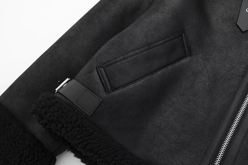 Fashion Black Fur Lapel Zipped Jacket,Coat-Jacket