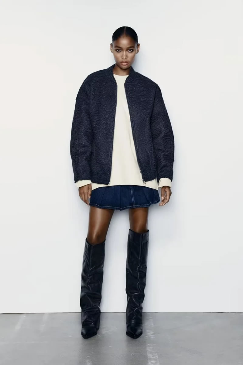 Fashion Khaki Plush Stand Collar Zipper Jacket,Coat-Jacket