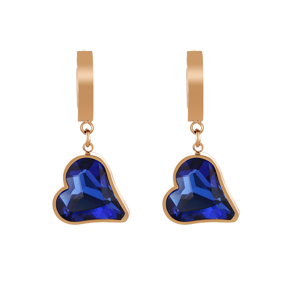 Fashion Silver+dark Blue Titanium Steel Inlaid Zirconium Heart Hoop Earrings,Earrings