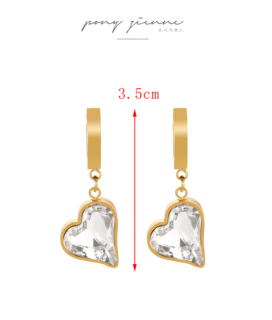 Fashion Gold+white Titanium Steel Inlaid Zirconium Heart Hoop Earrings,Earrings