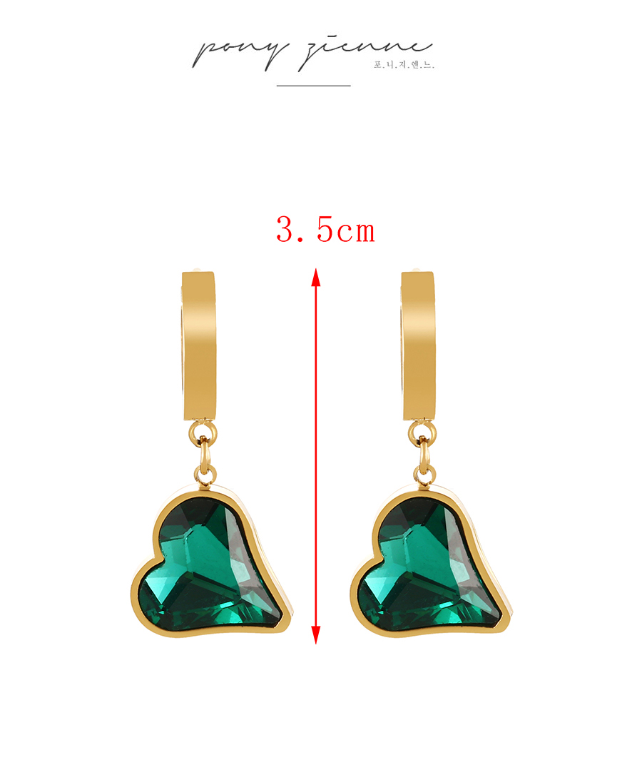 Fashion Rose Gold+dark Green Titanium Steel Inlaid Zirconium Heart Hoop Earrings,Earrings