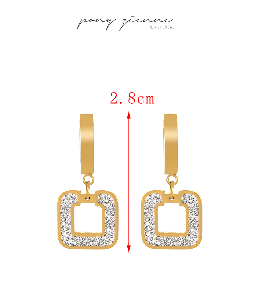 Fashion Gold Titanium Steel Inlaid Zirconium Square Hoop Earrings,Earrings