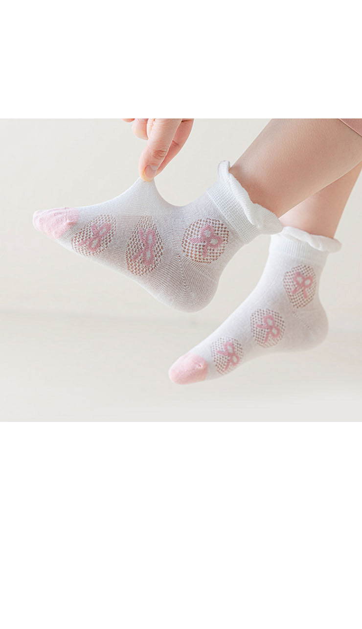 Fashion Pink Bow [spring And Summer Mesh 5 Pairs] Cotton Printed Breathable Mesh Kids Socks,Fashion Socks