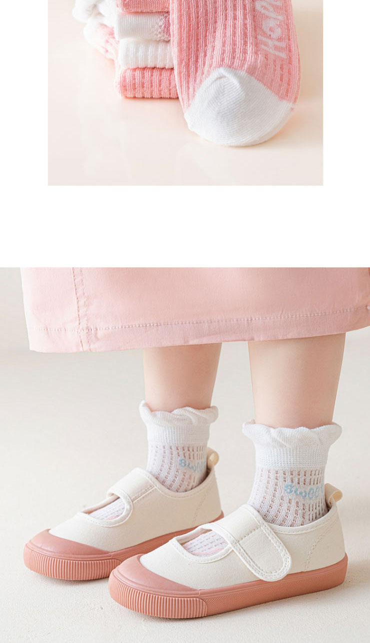 Fashion Happy Girl [spring And Summer Mesh 5 Pairs] Cotton Printed Breathable Mesh Kids Socks,Fashion Socks