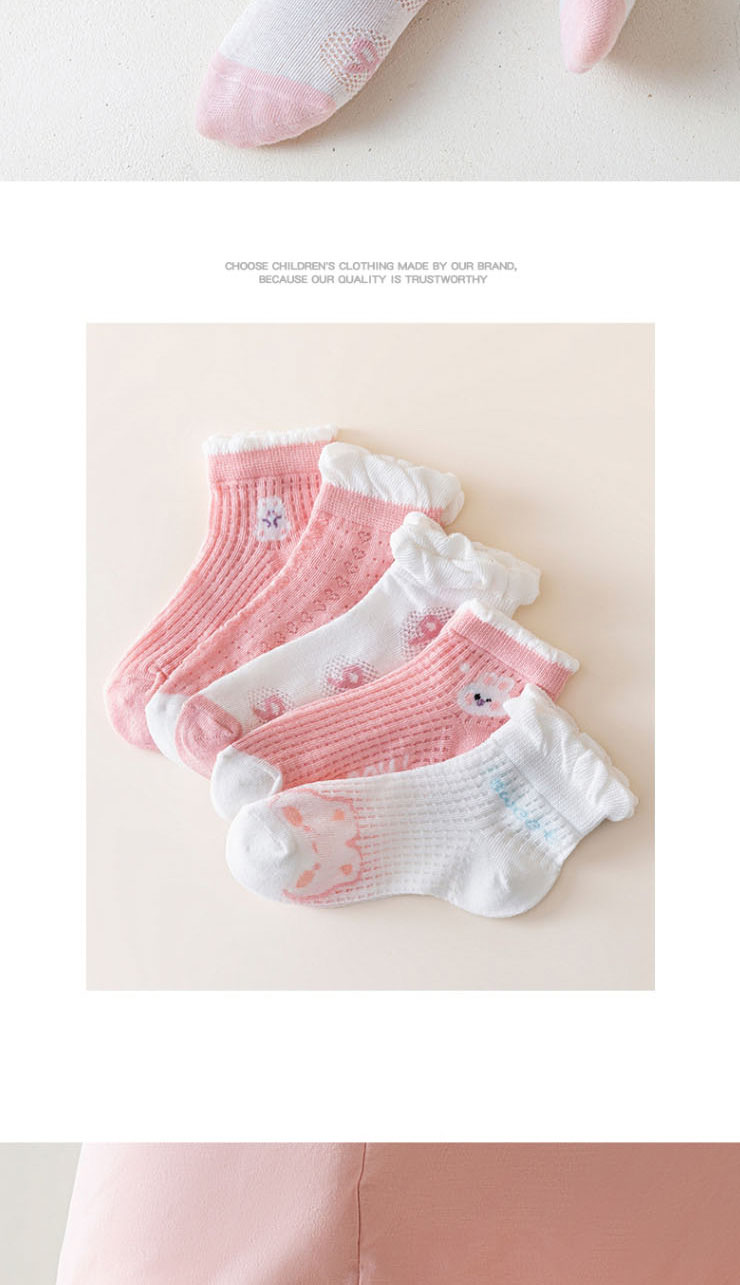 Fashion Korean Fen Bunny [spring And Summer Mesh 5 Pairs] Cotton Printed Breathable Mesh Kids Socks,Fashion Socks