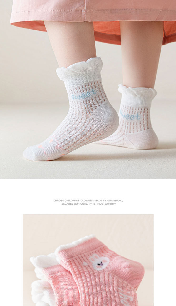 Fashion Lace Bear [spring And Summer Mesh 5 Pairs] Cotton Printed Breathable Mesh Kids Socks,Fashion Socks