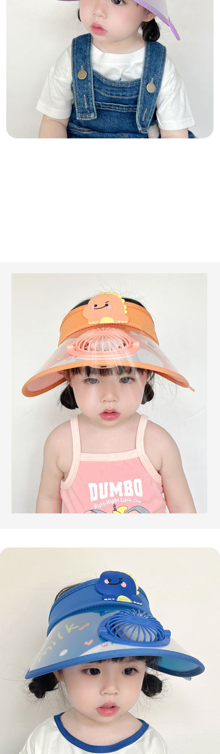 Fashion Orange Dinosaur Fan Hat [adjustable Wind Speed] Pc Cartoon Large Brim With Fan Empty Top Sun Hat (with Electronics),Sun Hats