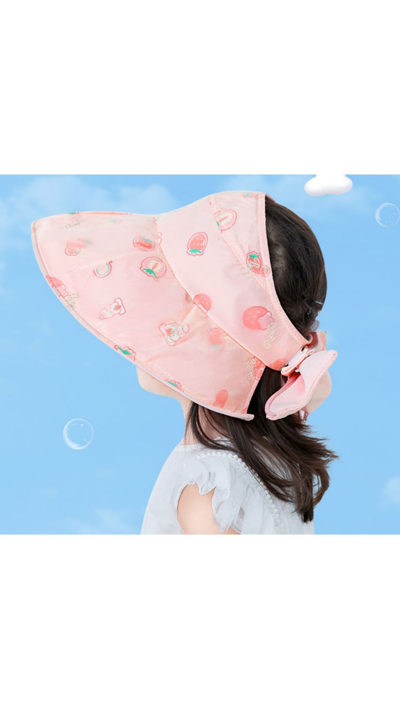 Fashion Hollow Half Weaving - Pink Cartoon Rabbit [send Windproof Rope] Polyester Print Sun Hat,Sun Hats