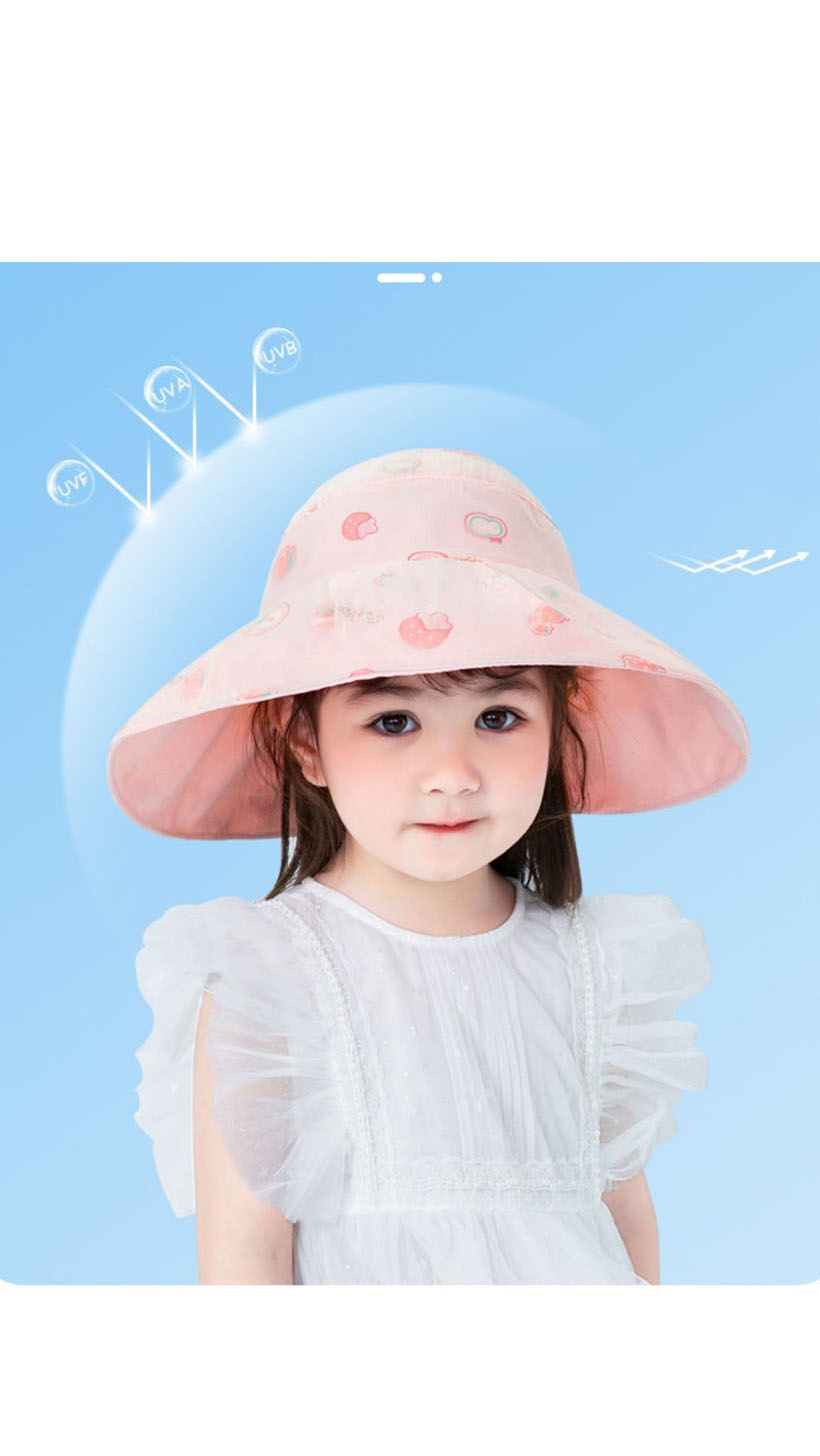 Fashion Hollow Half Weaving - Pink Cartoon Rabbit [send Windproof Rope] Polyester Print Sun Hat,Sun Hats