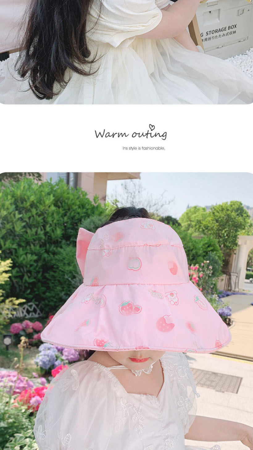 Fashion Big Brim Bowknot Empty Top - Pink Strawberry [princess Series] (free Windproof Rope) Polyester Print Hollow Bow Sun Hat,Sun Hats