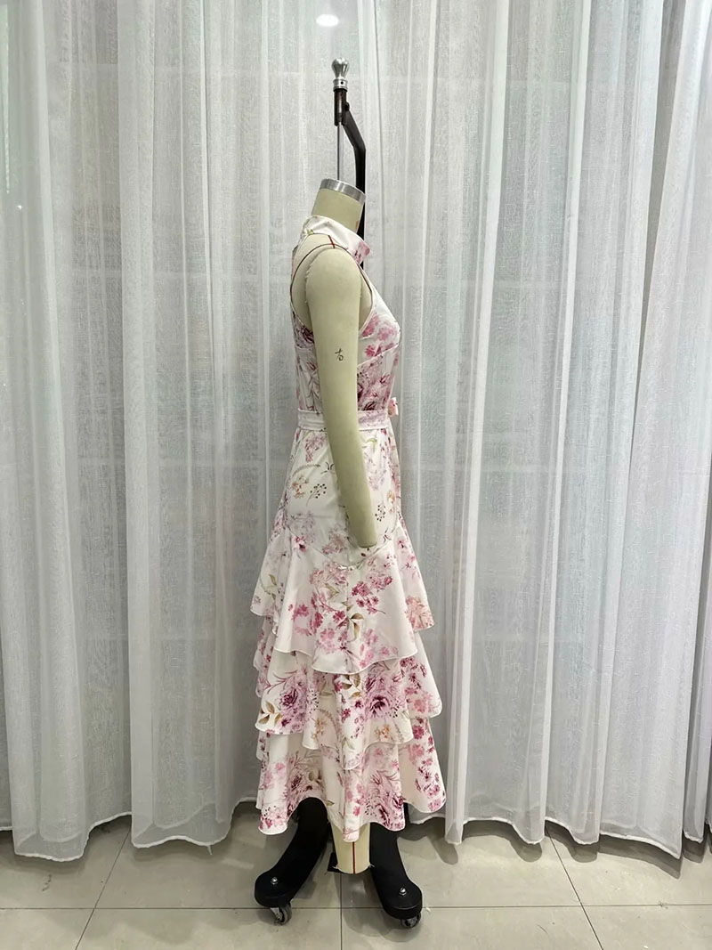 Fashion Printing Halterneck Print Tiered Dress,Long Dress